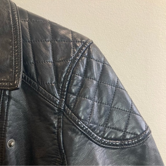 FREE PEOPLE Sz S Vegan Quilted Shoulder & Lining Zipper Snap Closure Moto Jacket - Picture 7 of 16